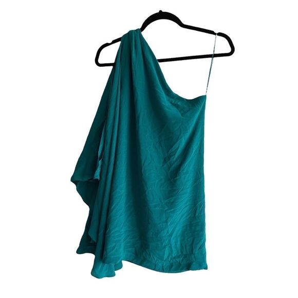 Olivaceous Silk Sleeveless Blouse Oversized Draped Green M - Picture 4 of 5